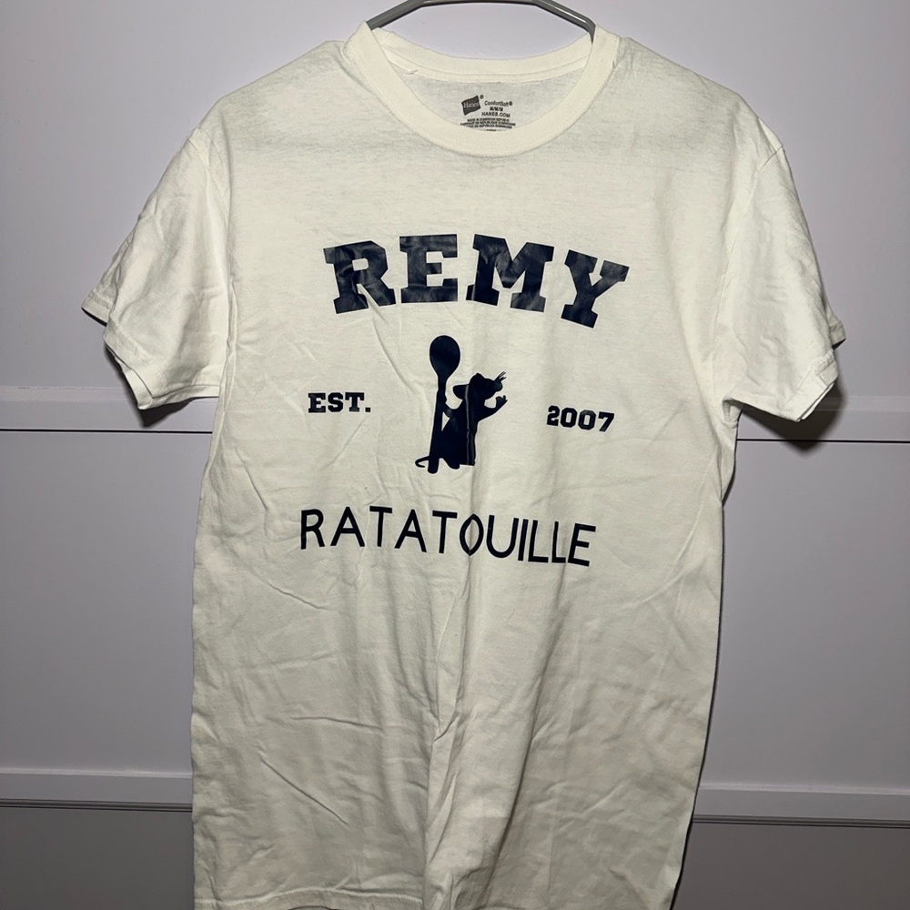 Hanes Cream Ratatouille Remy Graphic Tee with Navy Print